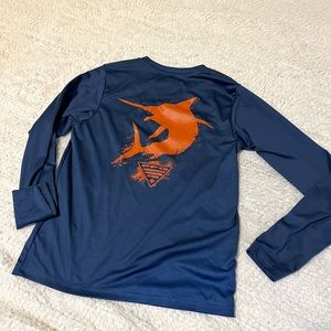 Boys Columbia PFG long sleeve shirt blue orange marlin size small